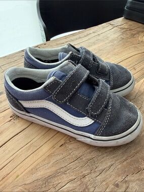 Vans Kids Blue and Gray Velcro Skate Sneakers